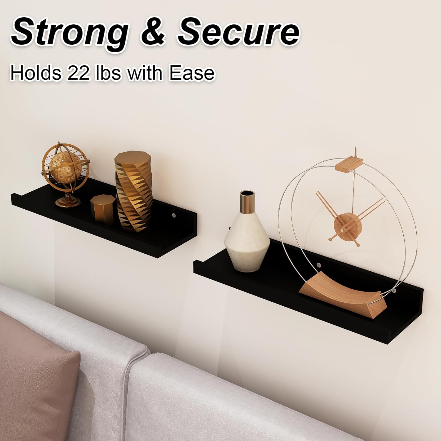 Sholramo Wall Floating Shelves Set of 2 Modern Black Storage Display
