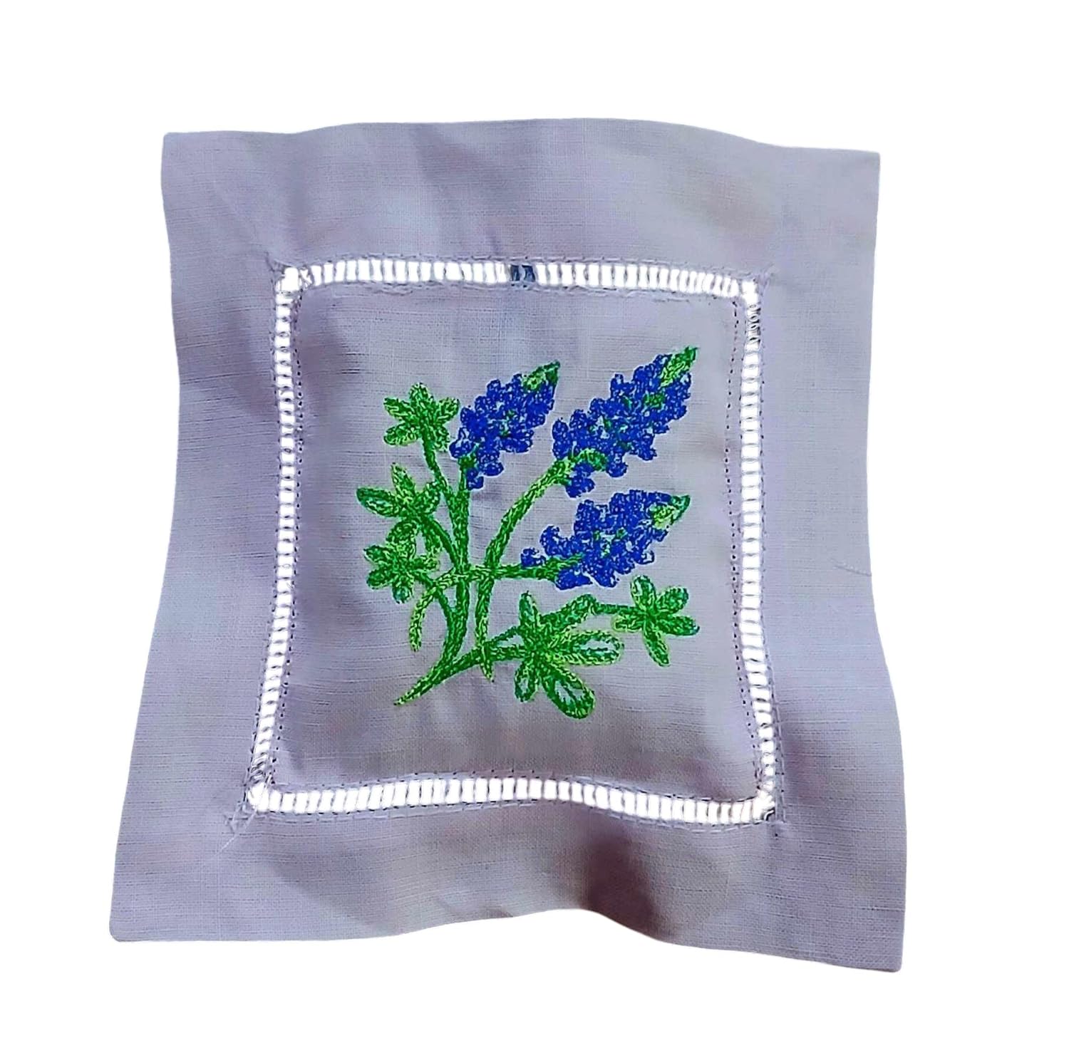 Little Miss Ruffles Bluebonnet Lavender Embroidered Linen Sachet