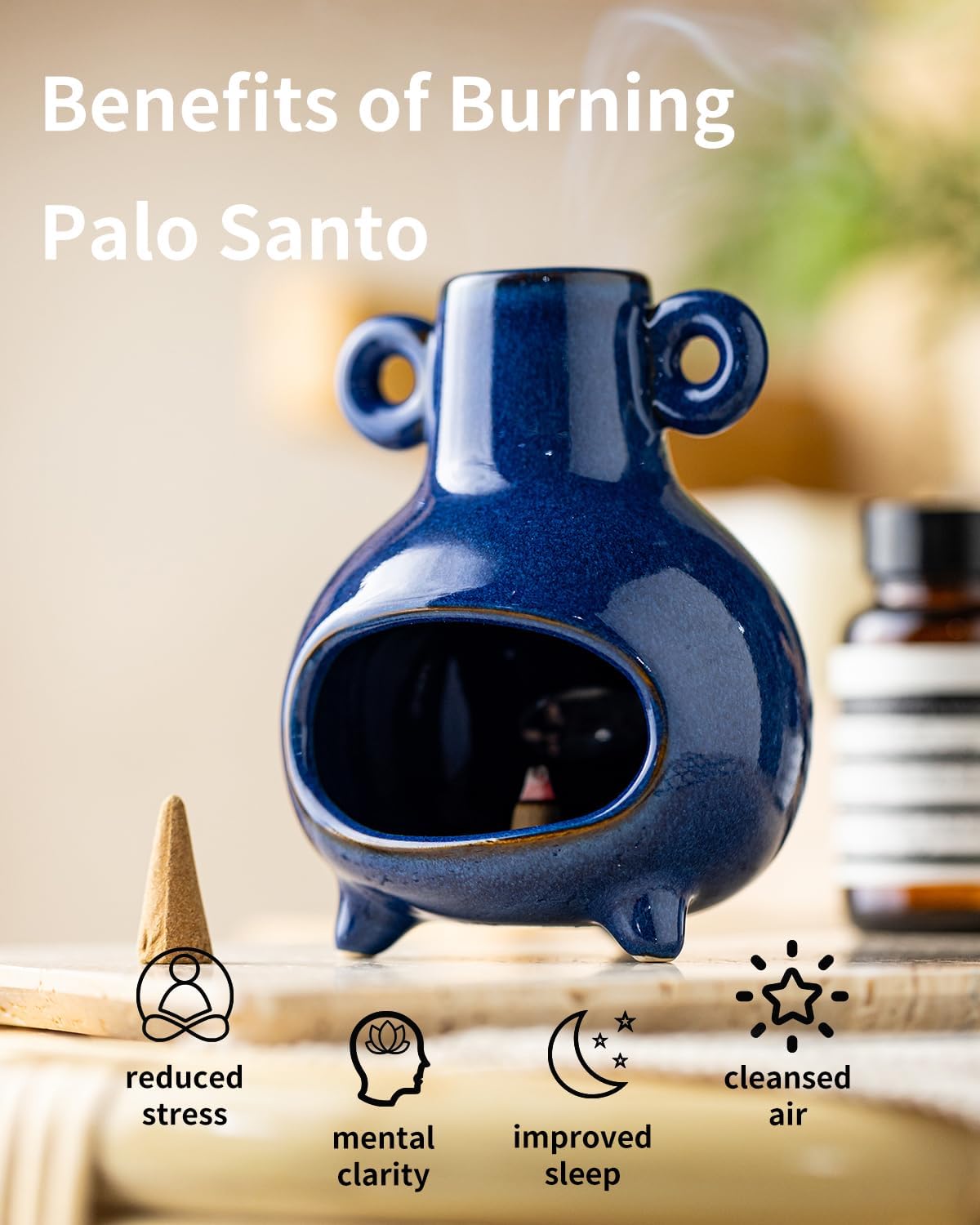 Handcrafted Palo Santo Holder with Blue Design