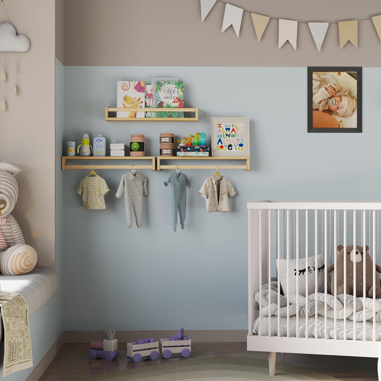 24 Inch Solid Wood Floating Shelves Set of 2 for Nursery