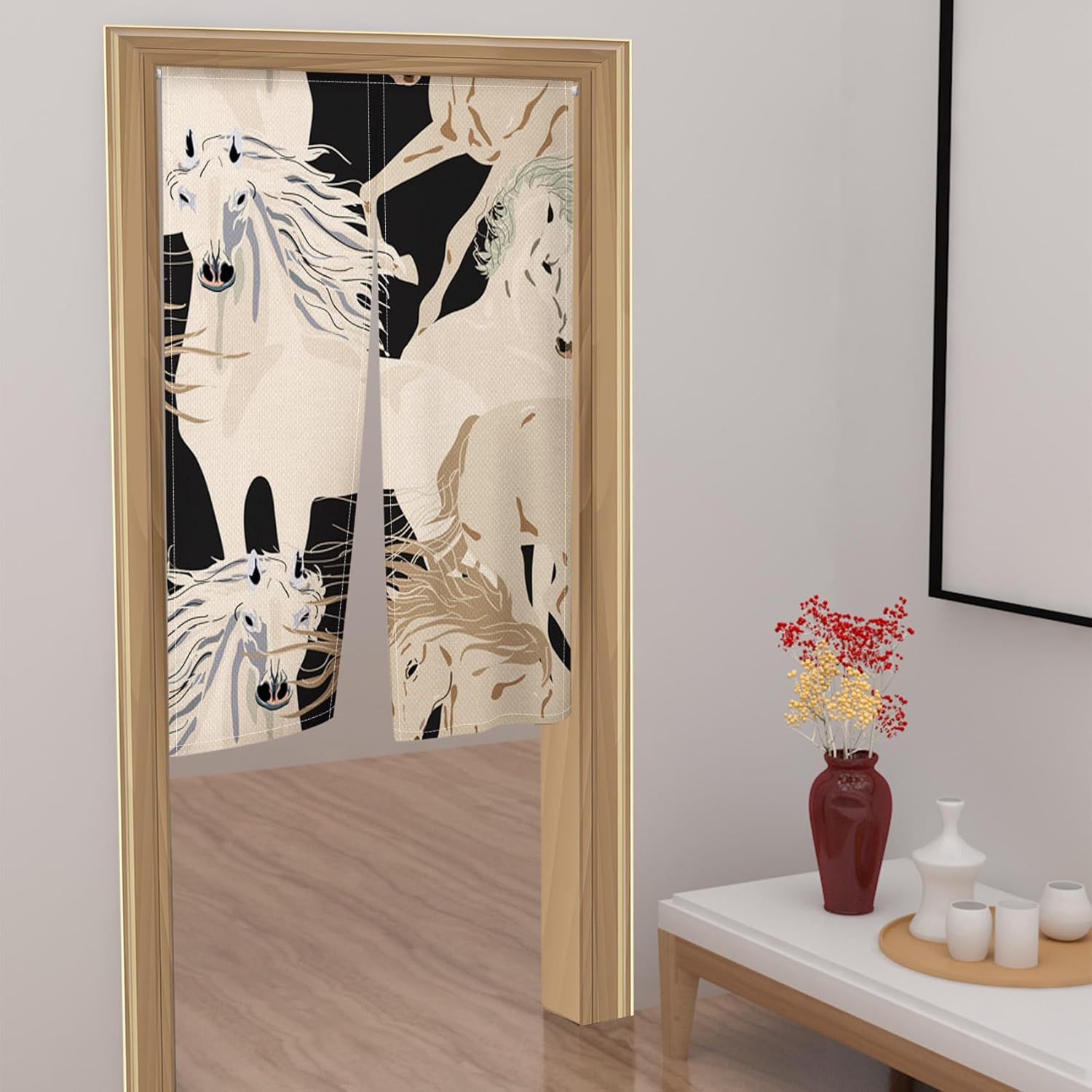 Japanese Noren Door Curtain with Horses Pattern