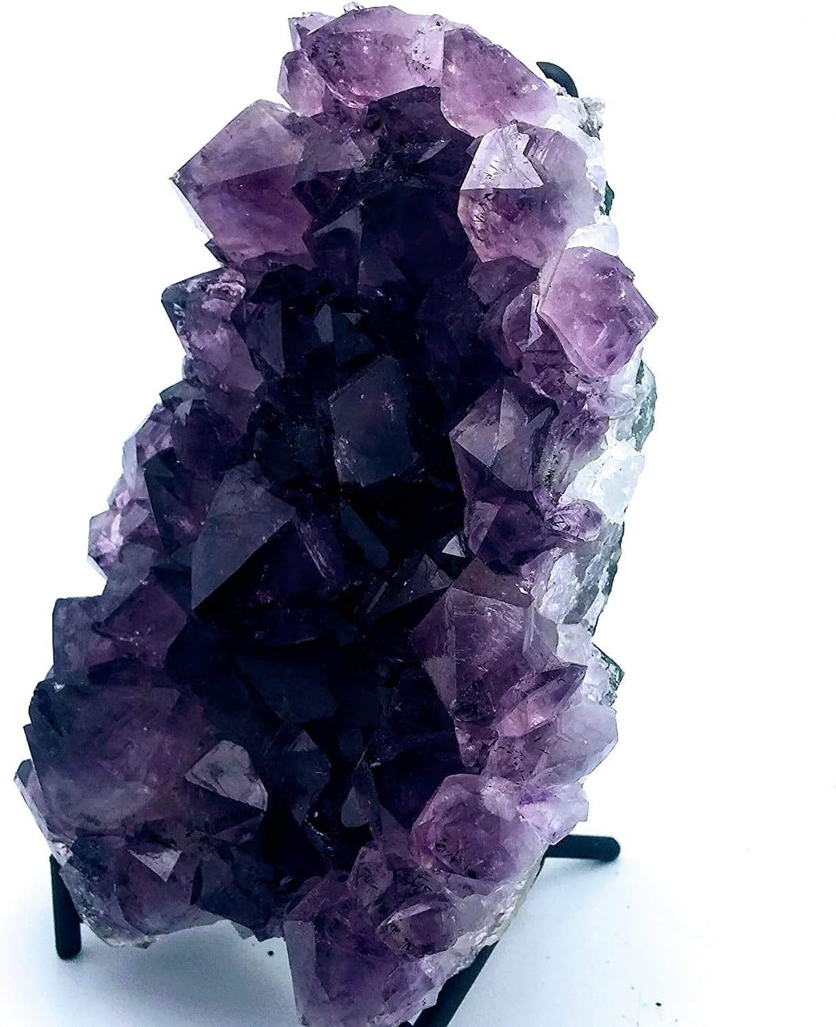 Brazilian Amethyst Crystal Cathedral Druze Geode with Black Wrought Iron Stand