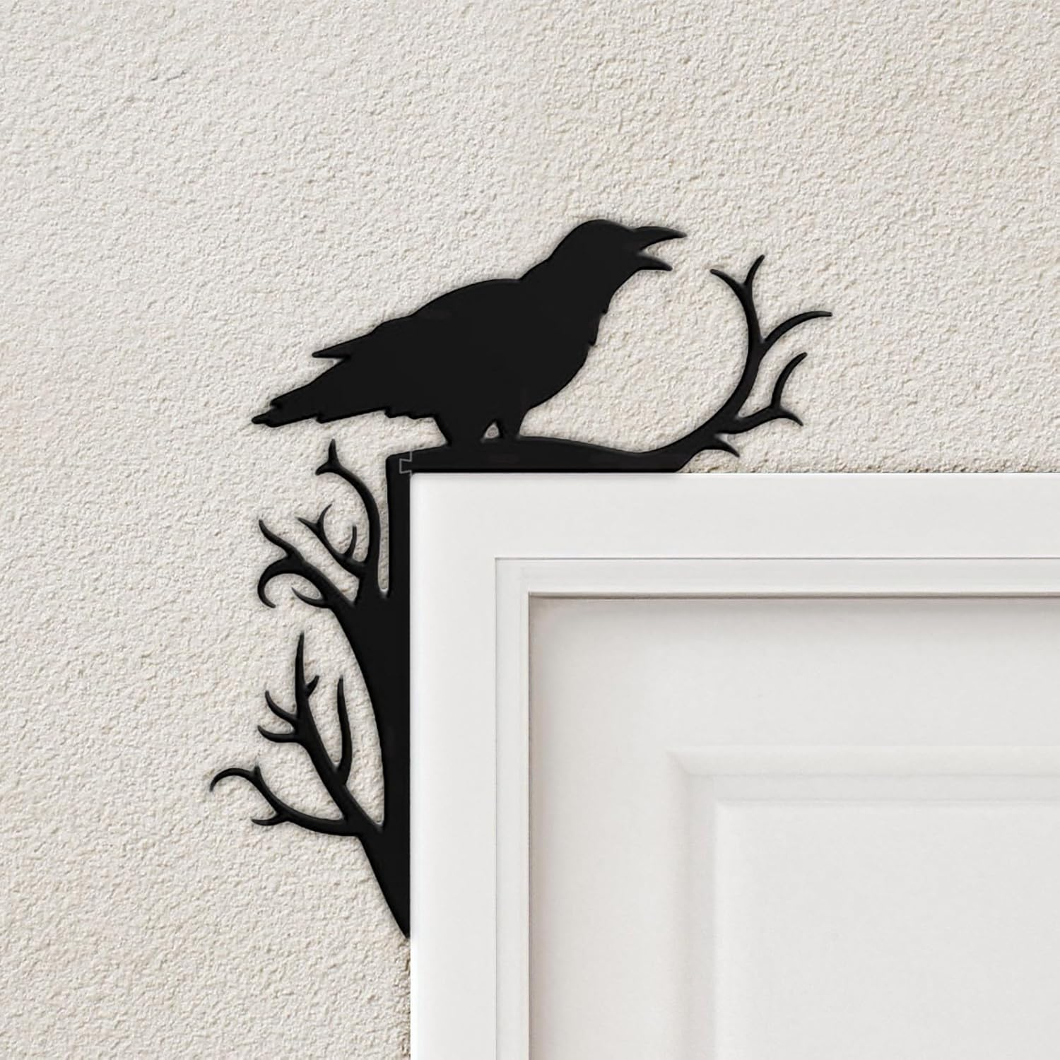 Haunted Halloween Door Topper Black Crow Decor