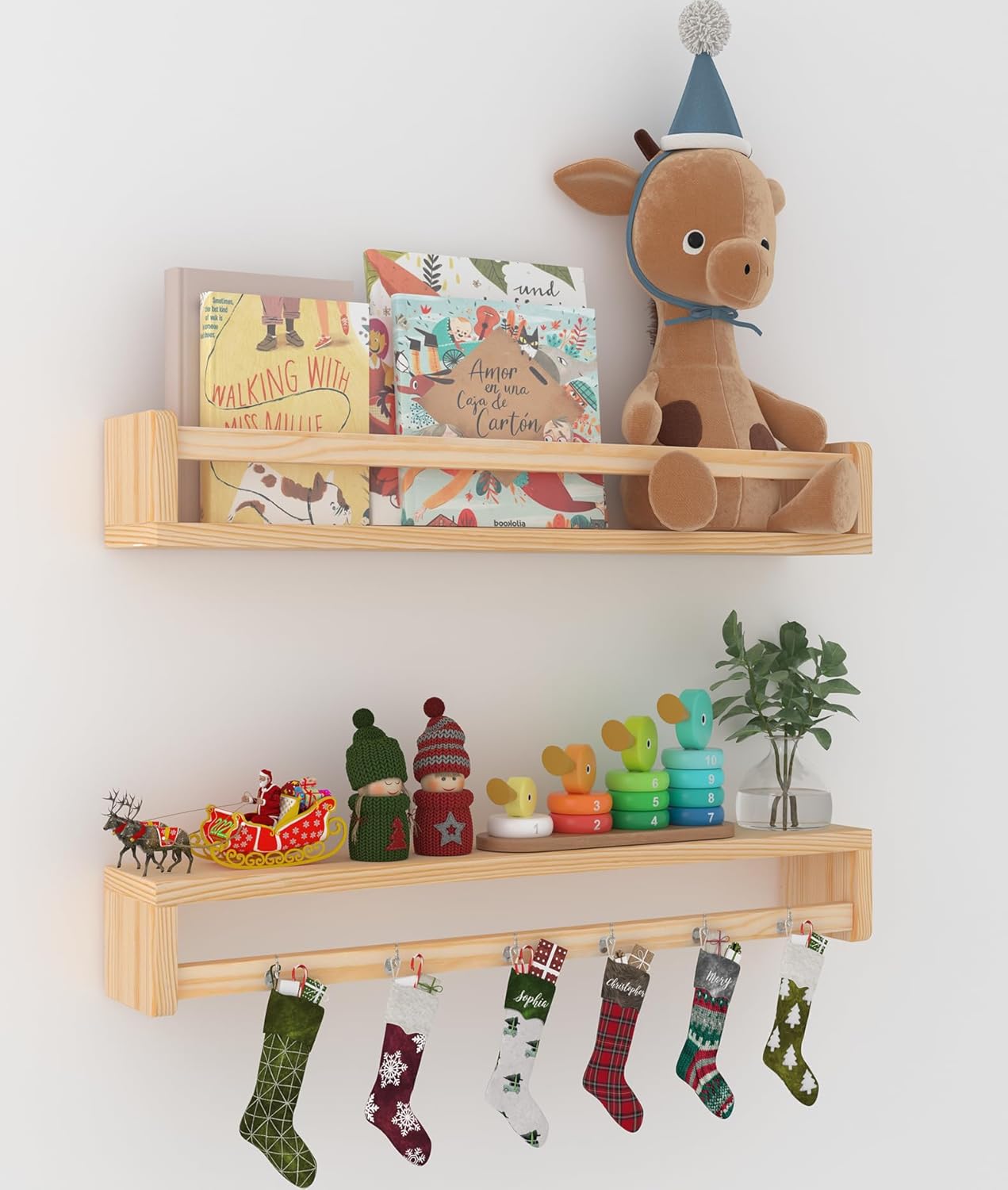 24 Inch Solid Wood Floating Shelves Set of 2 for Nursery