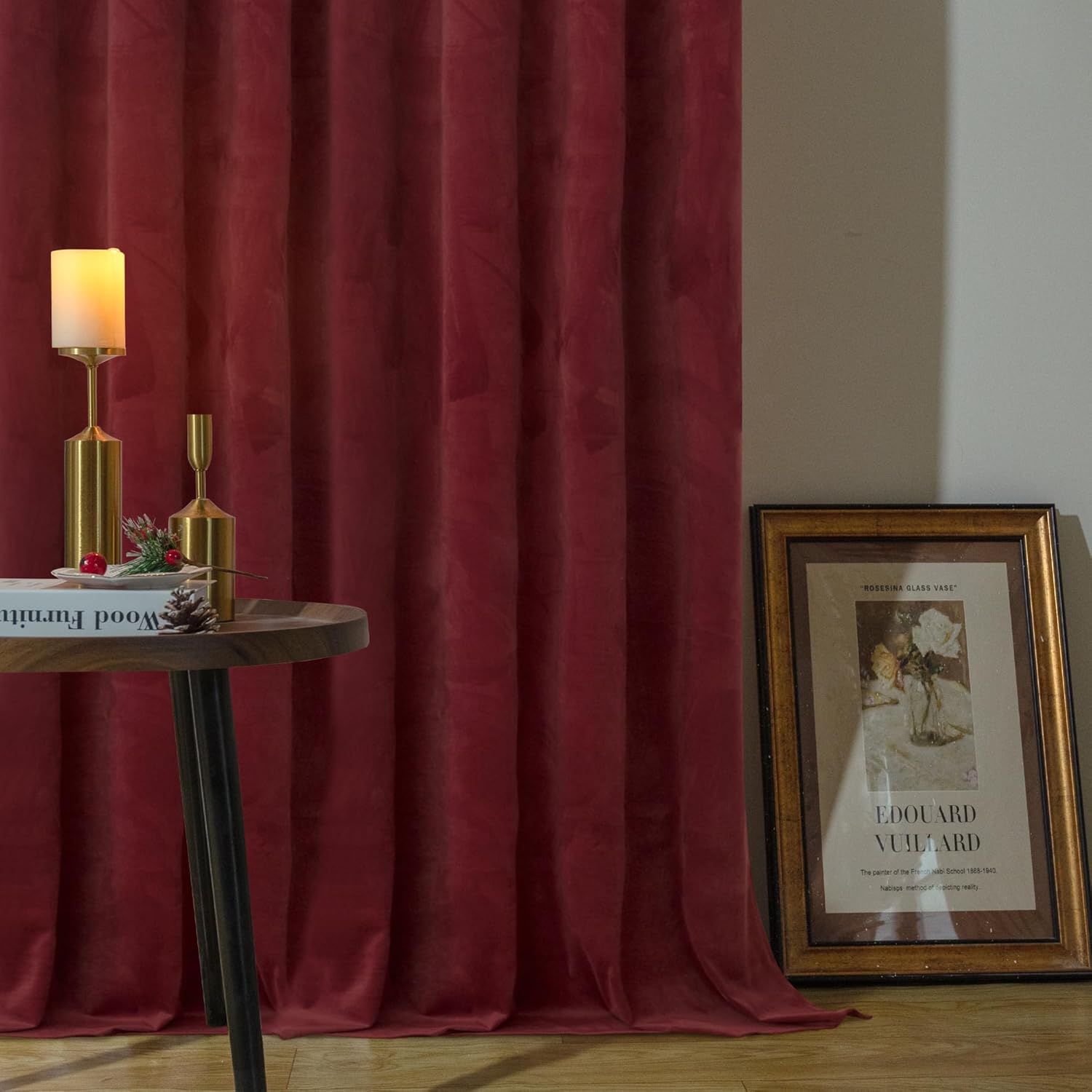 YoungsTex Burgundy Velvet Curtain Panels 52x108 Inch 2 Panels