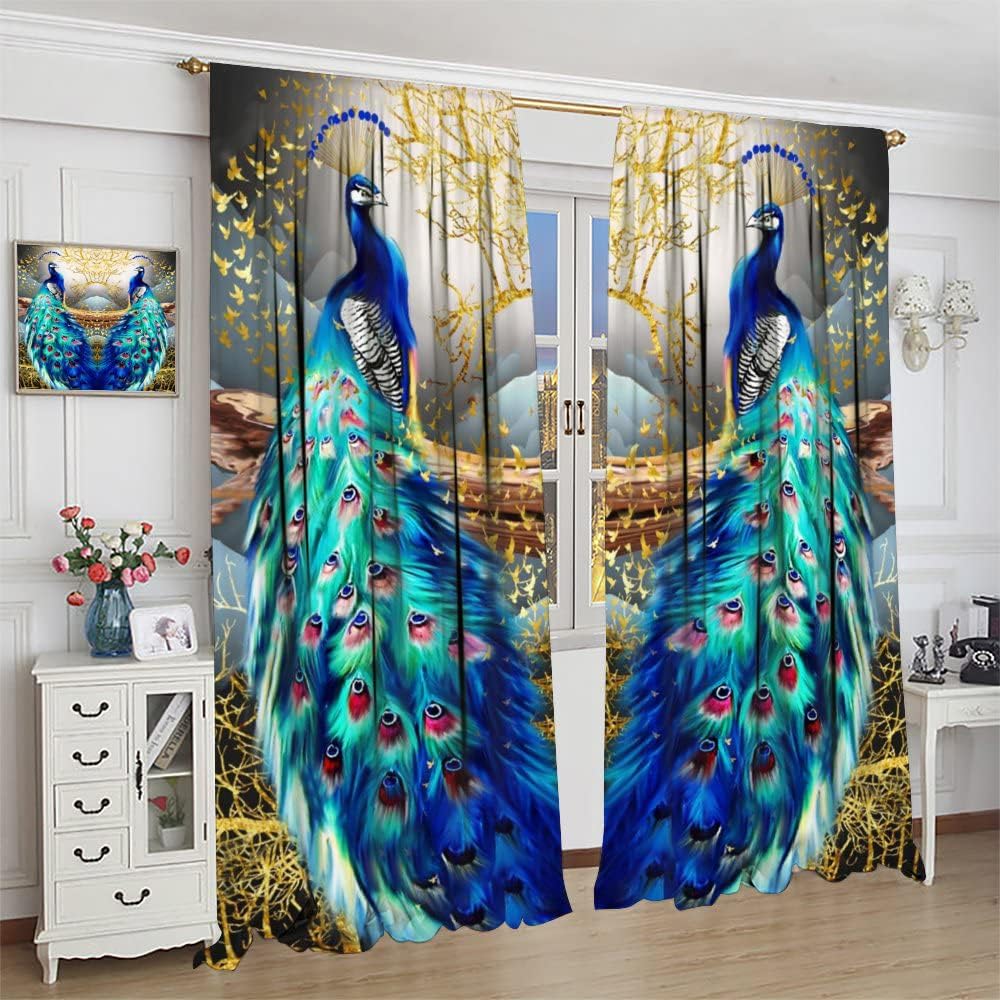 Peacock Curtains with Golden Butterfly Design