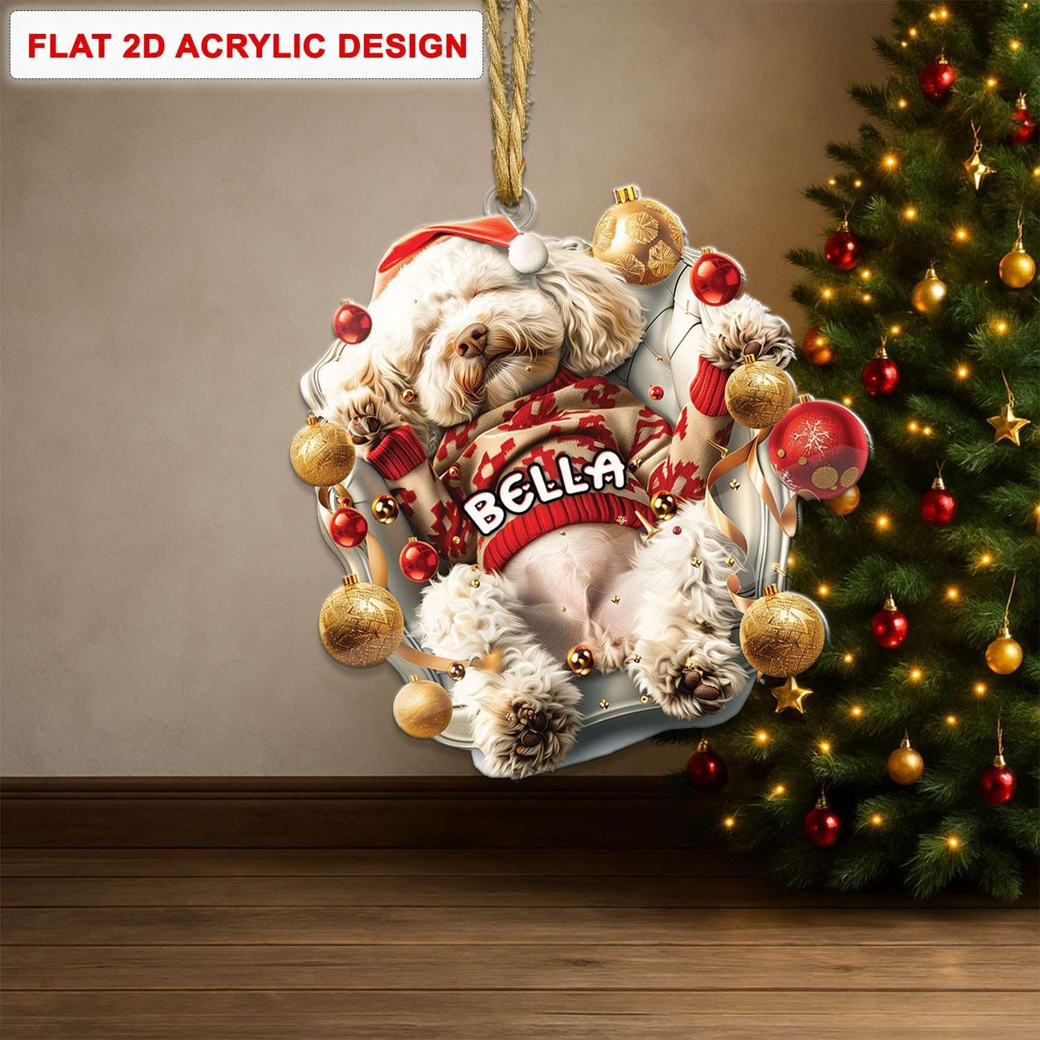 Personalized Name White Poodle Acrylic Ornament 2025