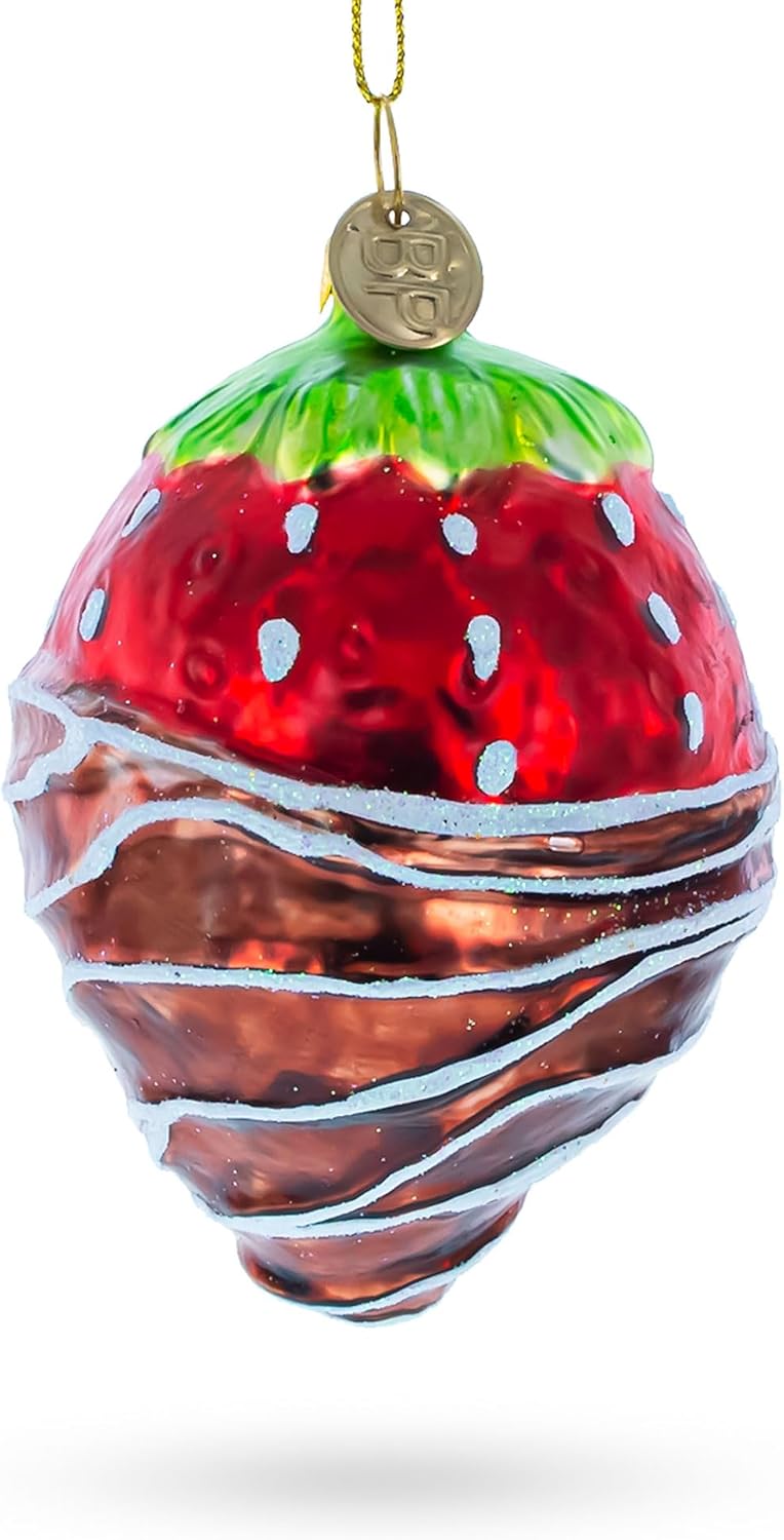 Chocolate Dipped Strawberry Glass Christmas Ornament