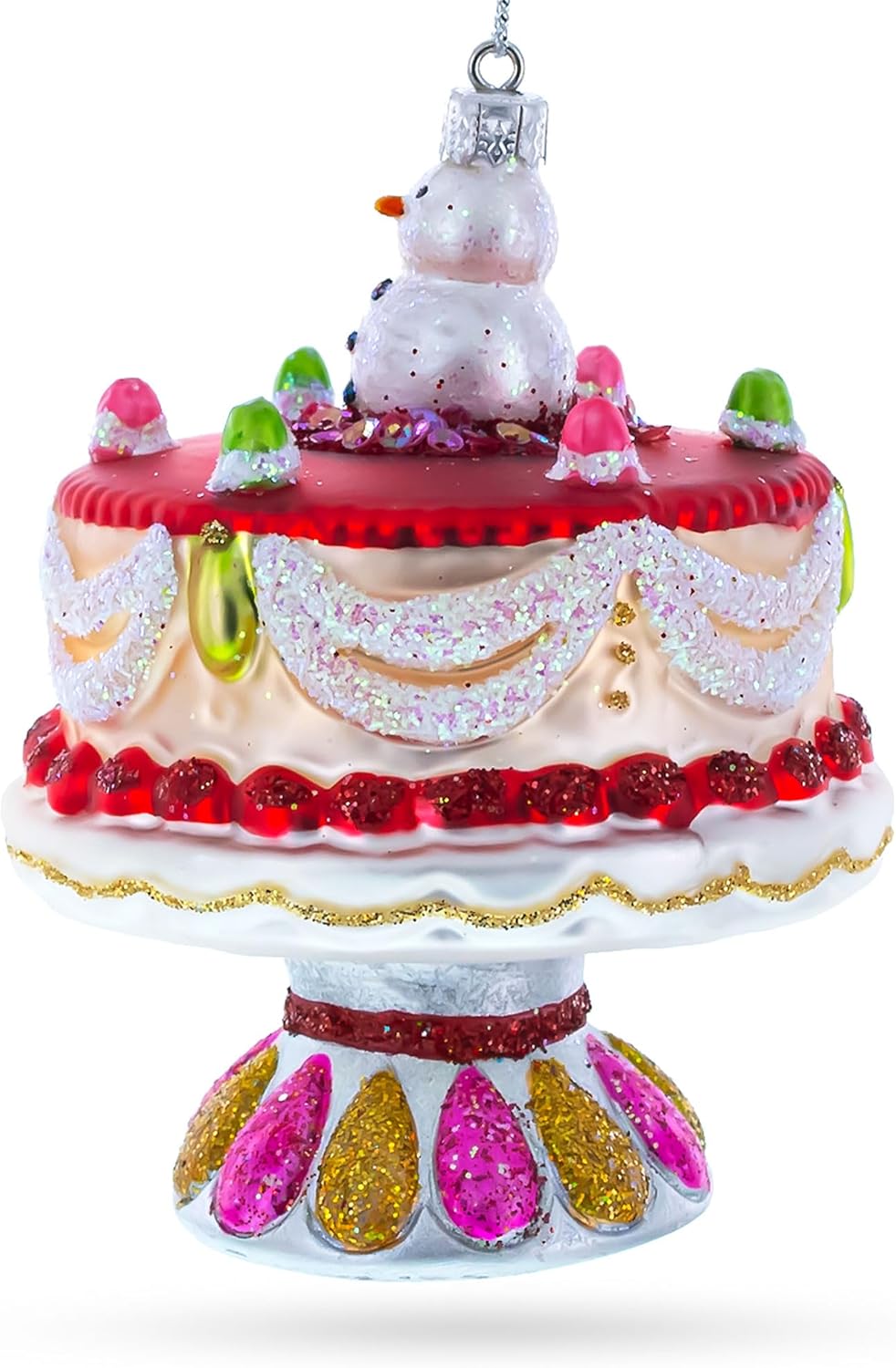 Delightful Snowman Cake Decoration Glass Christmas Ornament 1
