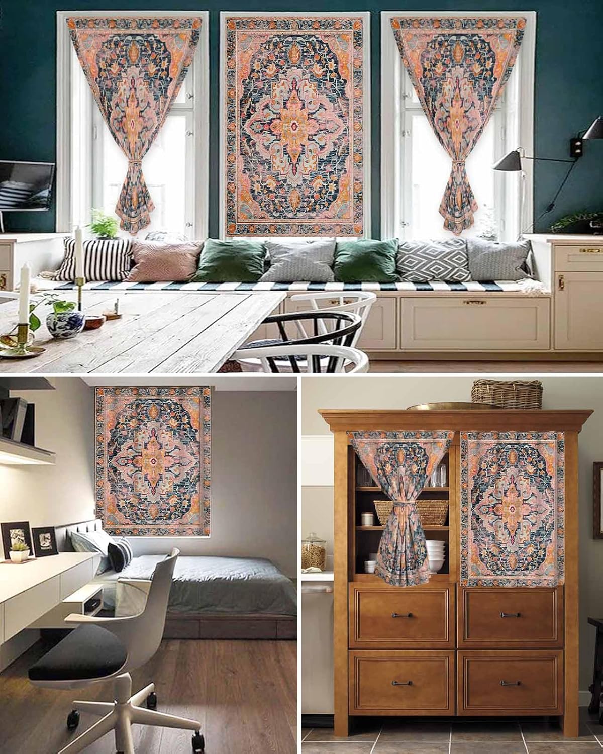 Yomandocix Orange Geometric Self Adhesive Curtains for Windows