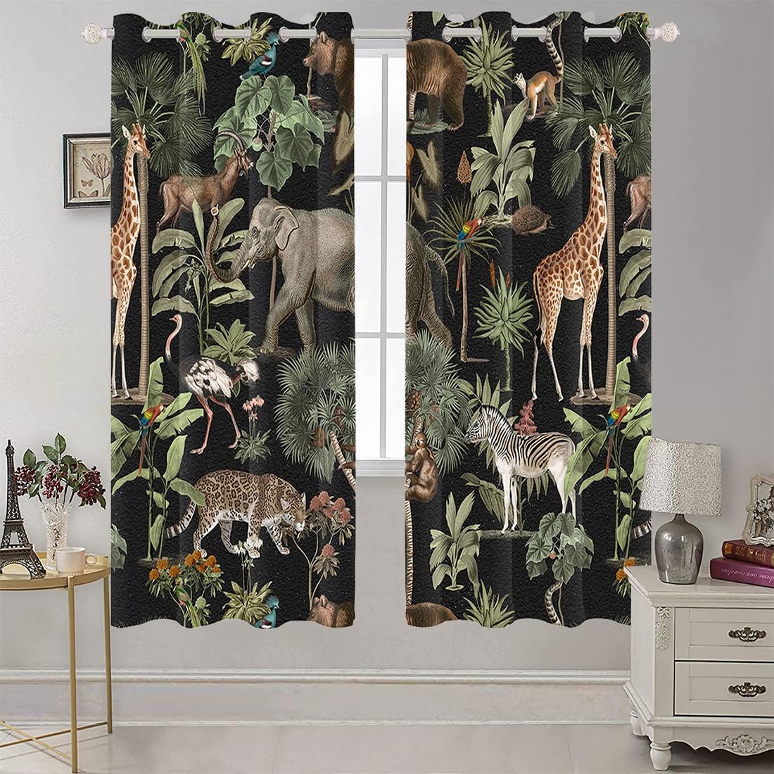 Yeele Animal Curtains Jungle Wildlife 3D Print Grommet Panels