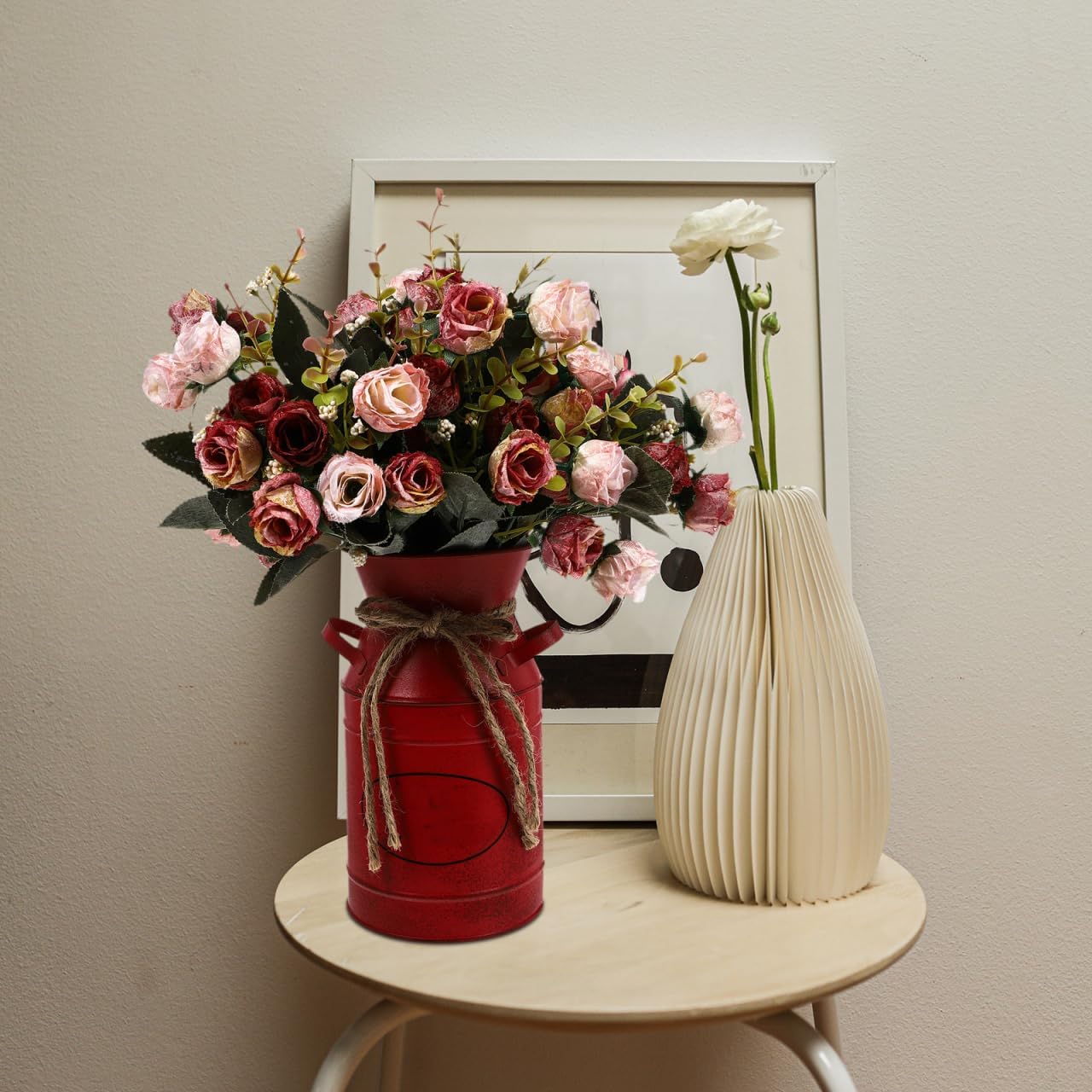 VOSAREA Red Galvanized Flower Bucket for Decor