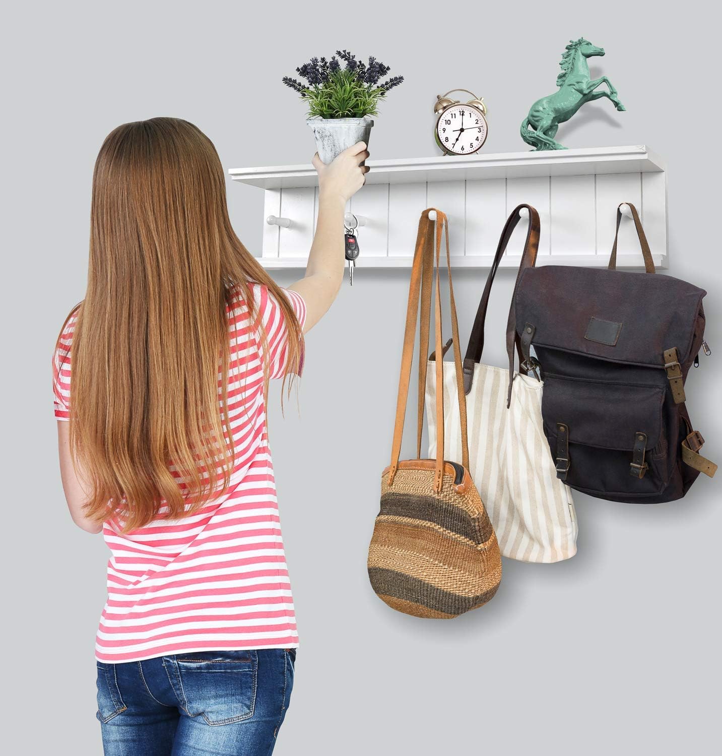 Greenco Entryway Floating Shelf with Hooks - 24 White