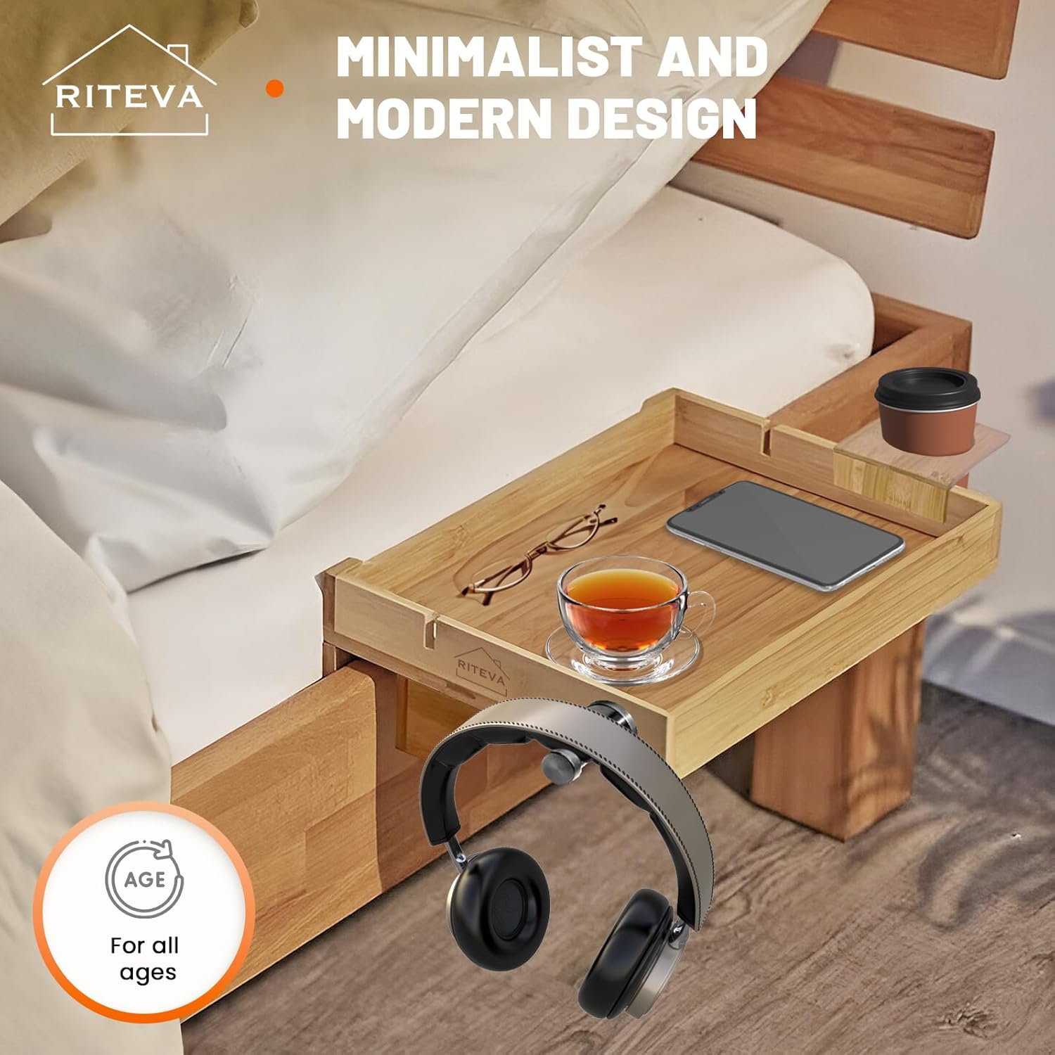 Bamboo Bedside Shelf with Adjustable Mechanism