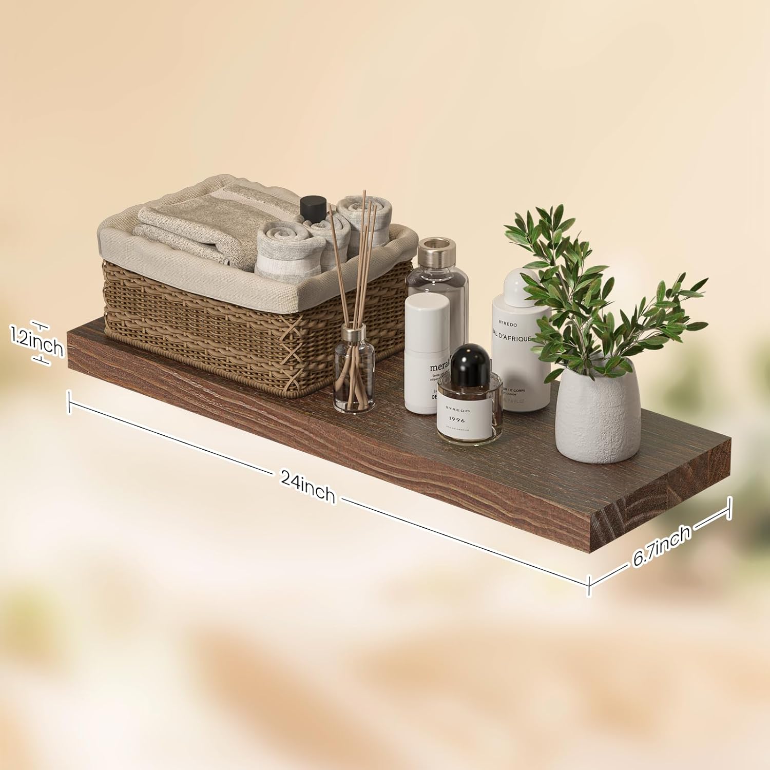 SODUKU Natural Wood Floating Shelves Set of 3 24 Inch Walnut