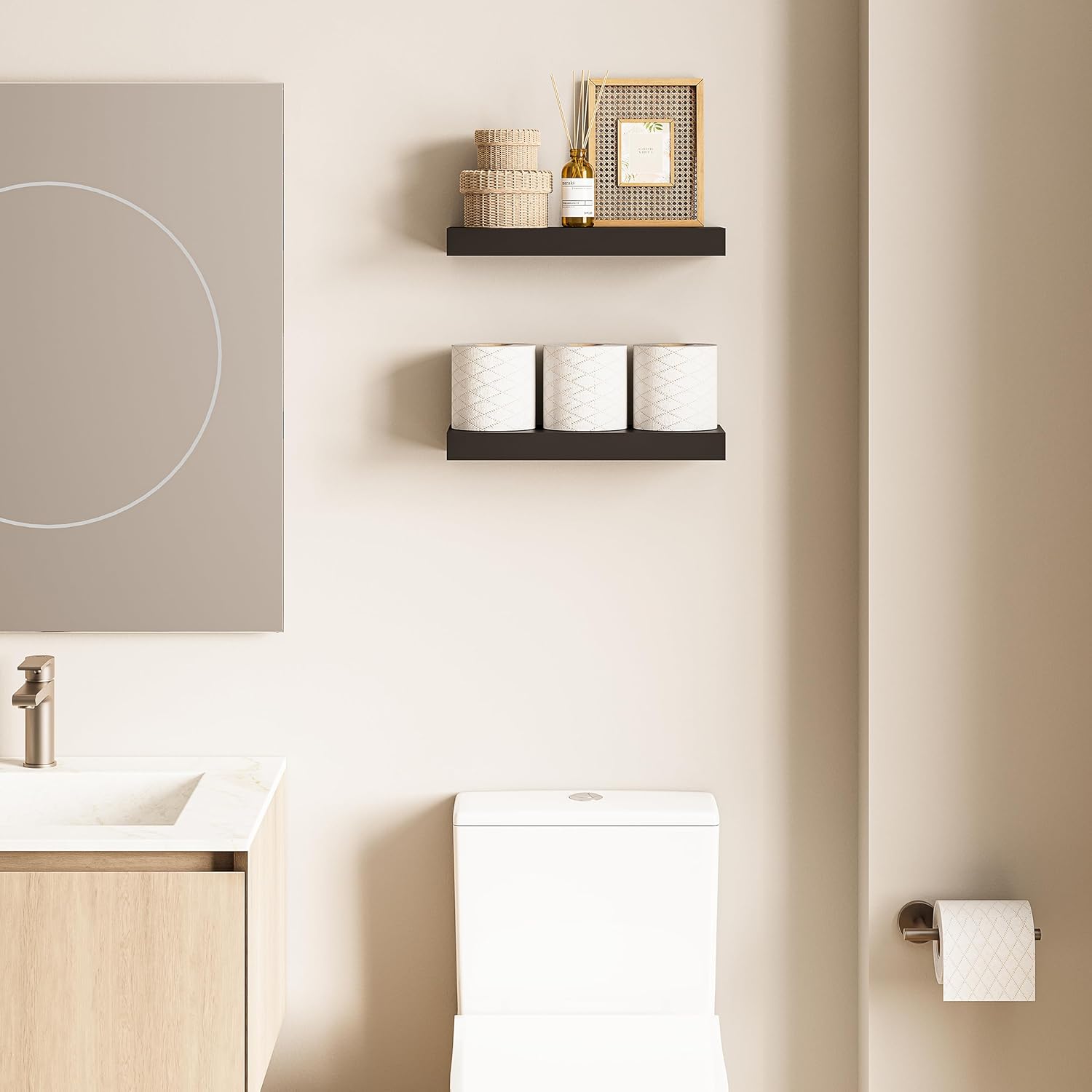 Ballucci Floating Shelves 2-Pack Black 16 Inch Wall Mount Set