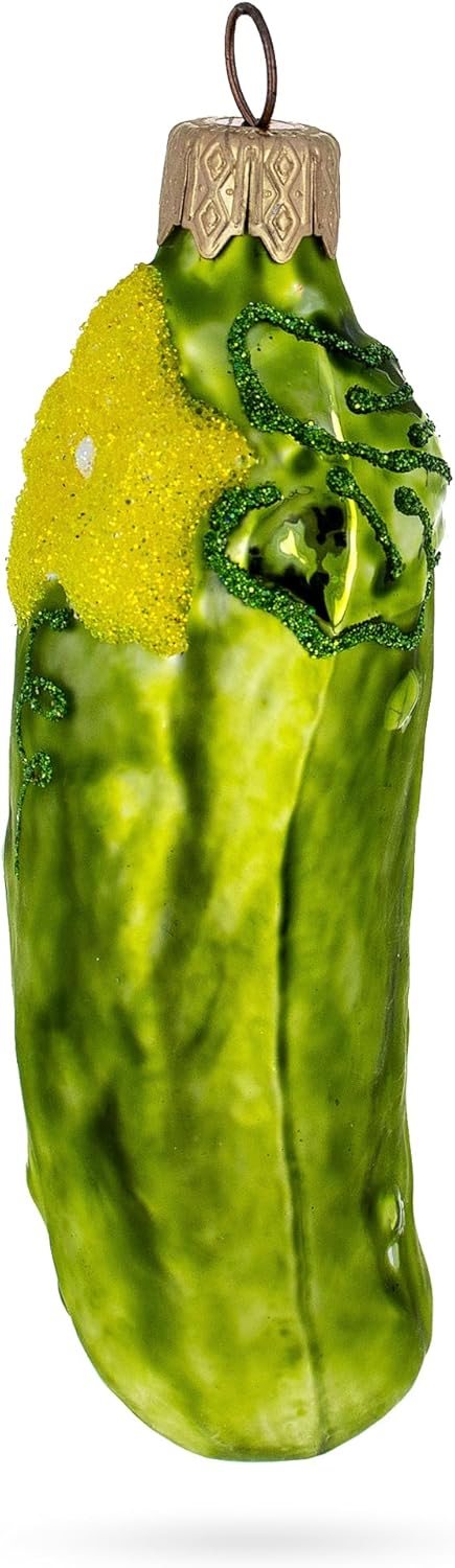 Cucumber with Vine Glass Christmas Ornament 1