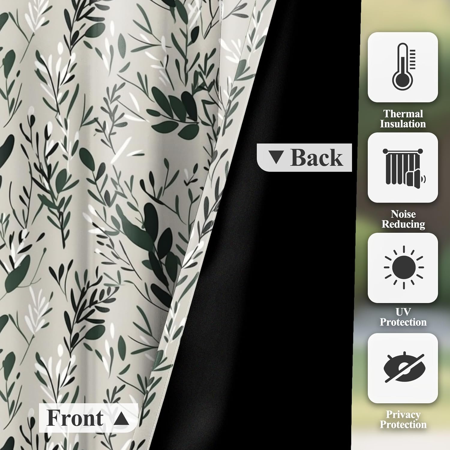 Baocicco Green Leaf Curtains 108 Inch Long 2 Panel Set