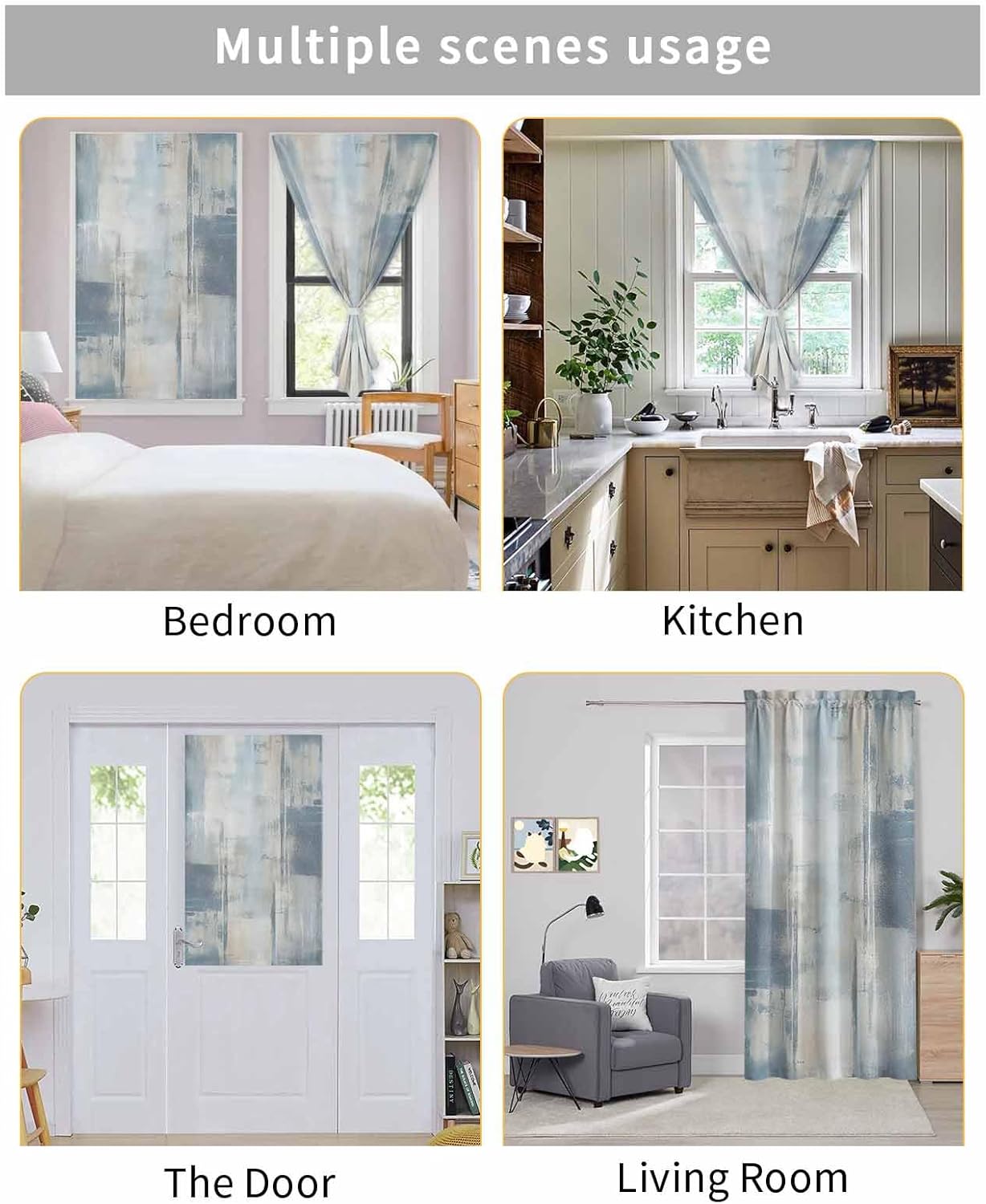 Yomandocix Blue Beige Self Adhesive Portable Curtains for Windows