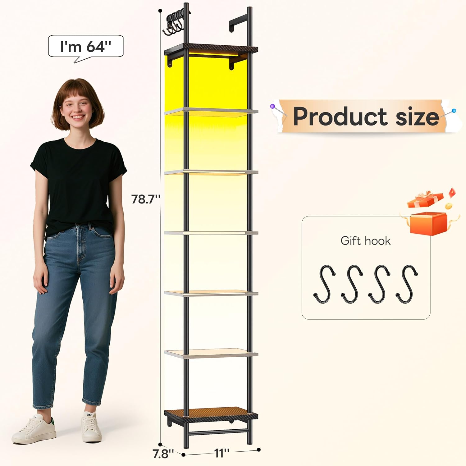 REIBII 7 Tier Floating Shelves with LED Light