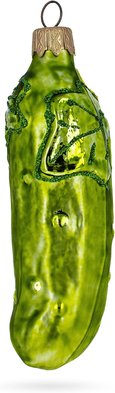 Cucumber with Vine Glass Christmas Ornament 1