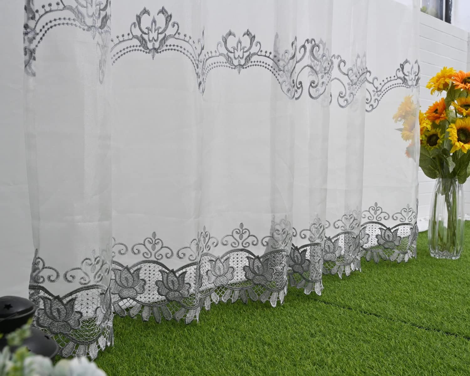 Floral Embroidered Sheer Curtains 1 Panel Rod Pocket Top W75 x L84