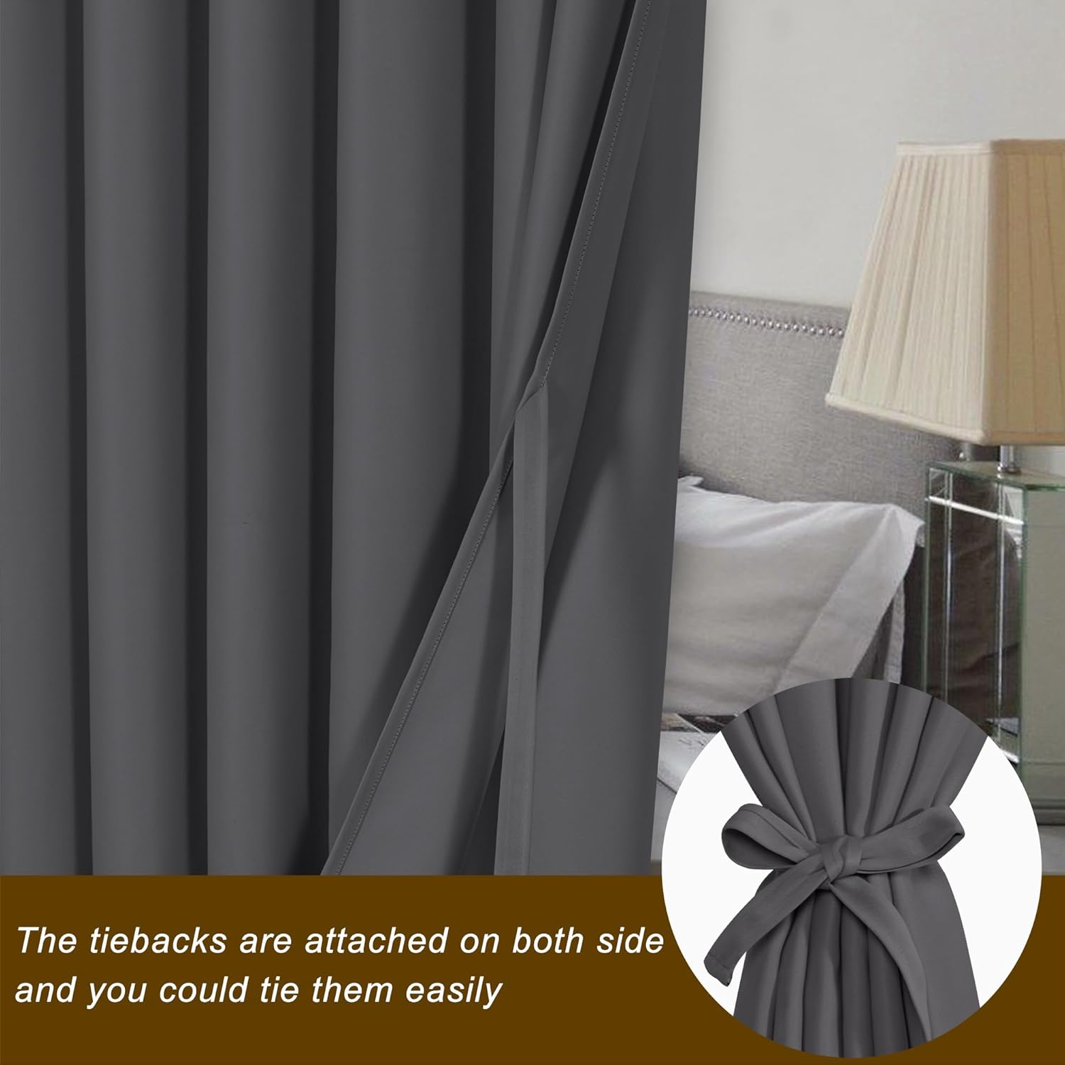 Hiasan Room Divider Blackout Curtains 100x84 Inches Dark Grey Grommet Panel
