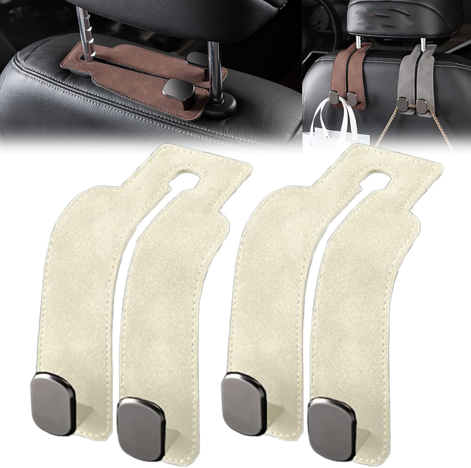 Coozyland Car Headrest Hooks 2pcs Beige