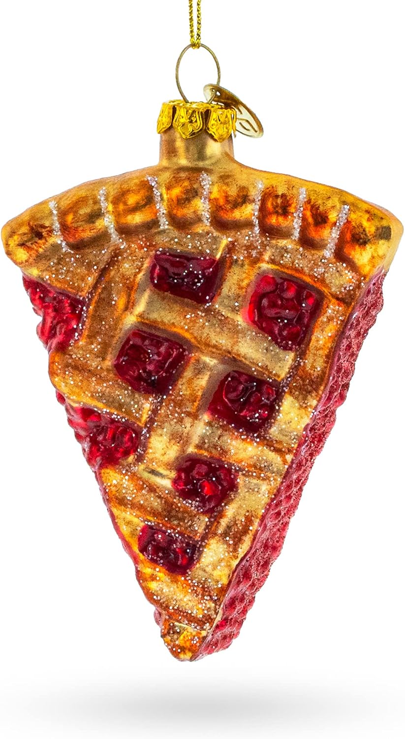 Delectable Cherry Pie Slice Blown Glass Christmas Ornament 1
