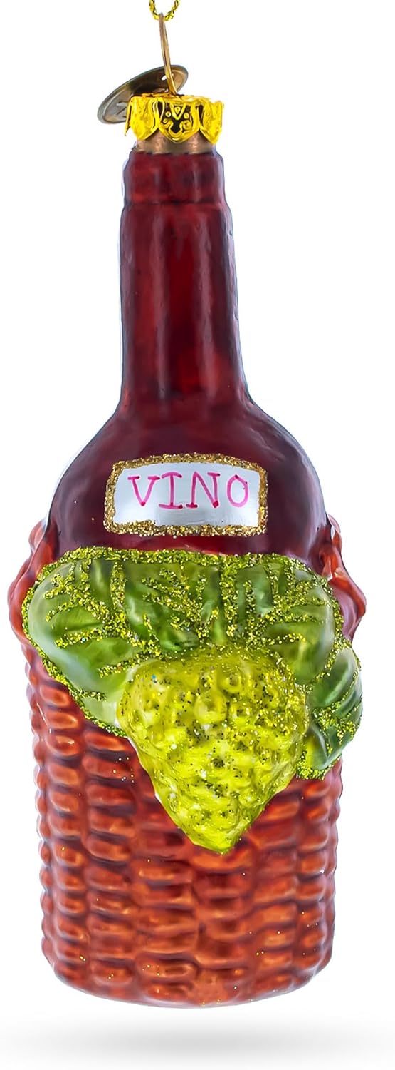 Red Wine Bottle Blown Glass Christmas Ornament 1