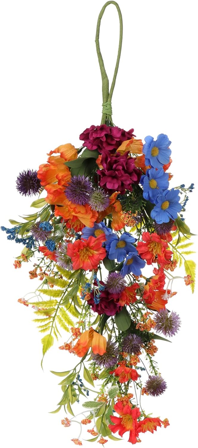 ZGOEK Artificial Floral Teardrop Wreath for Front Door