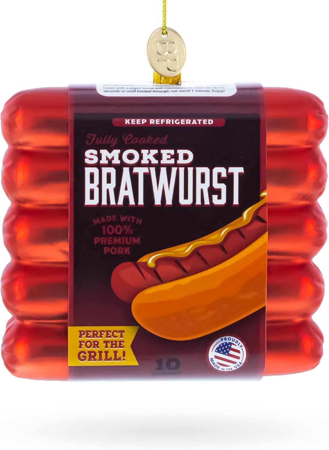 Smoked Bratwurst Glass Christmas Ornament