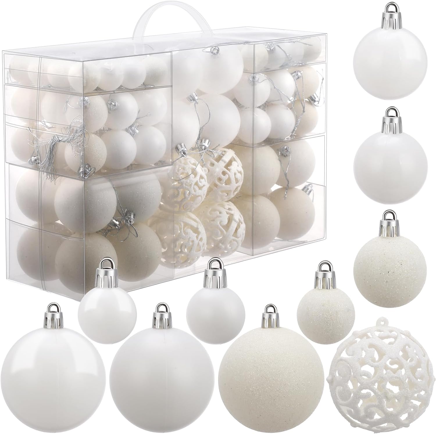 Yunsailing 100 Pcs White Christmas Ball Ornaments Set