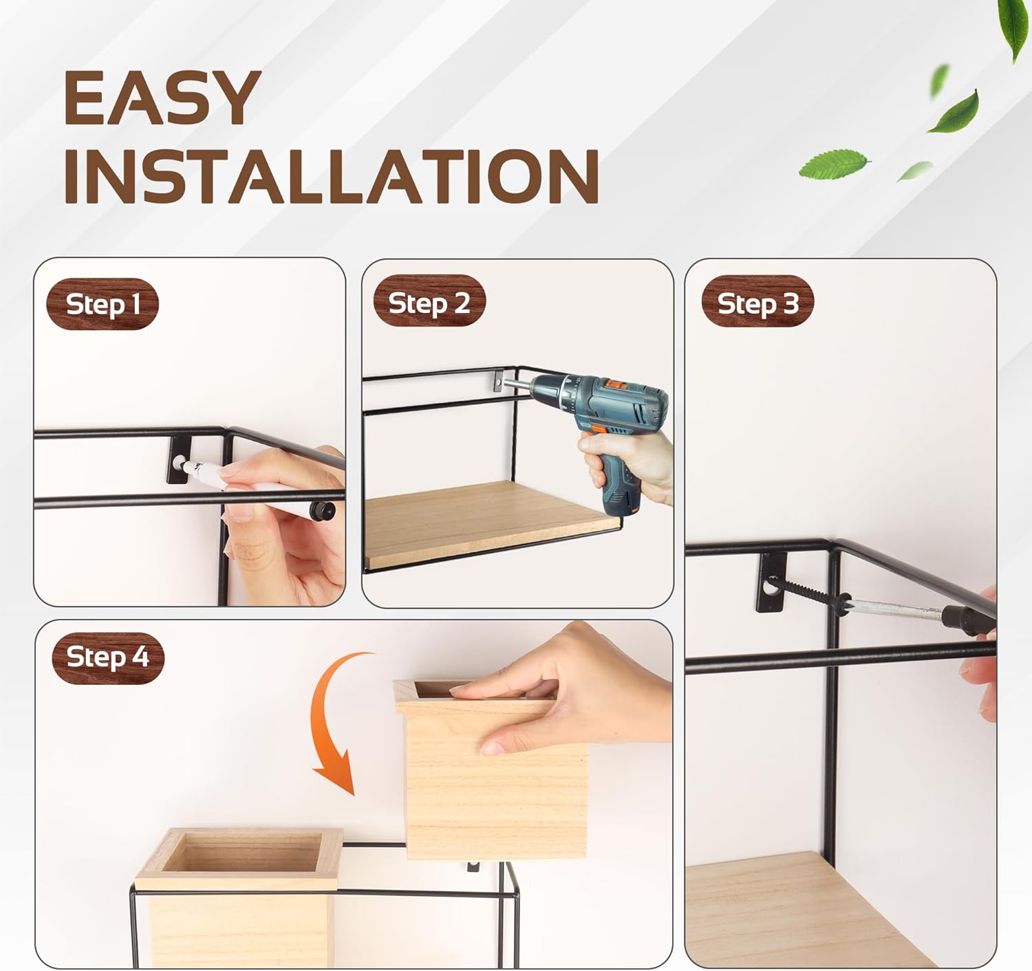 Cozivo Wall Floating Shelves with 2 Wooden Boxes