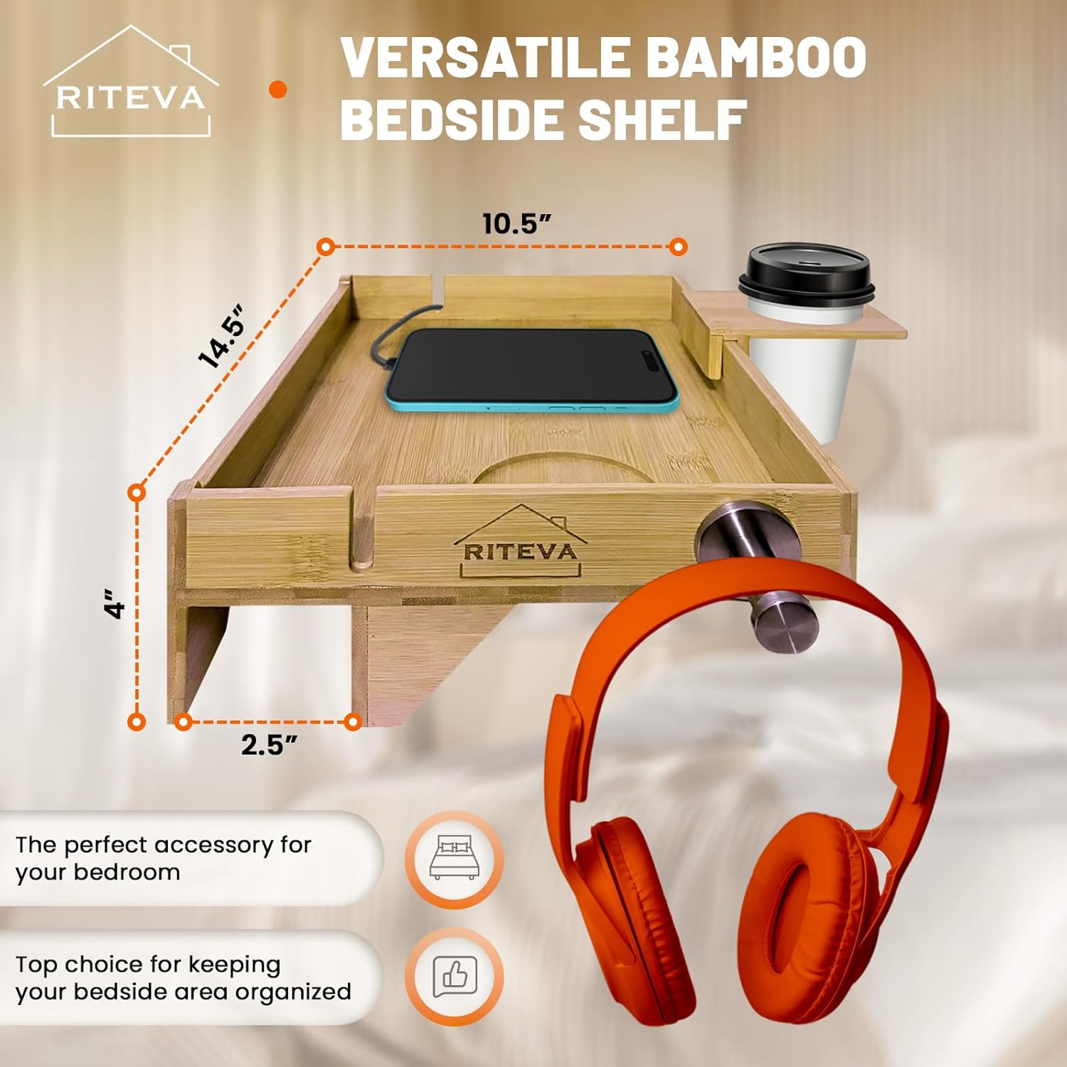 Bamboo Bedside Shelf with Adjustable Mechanism