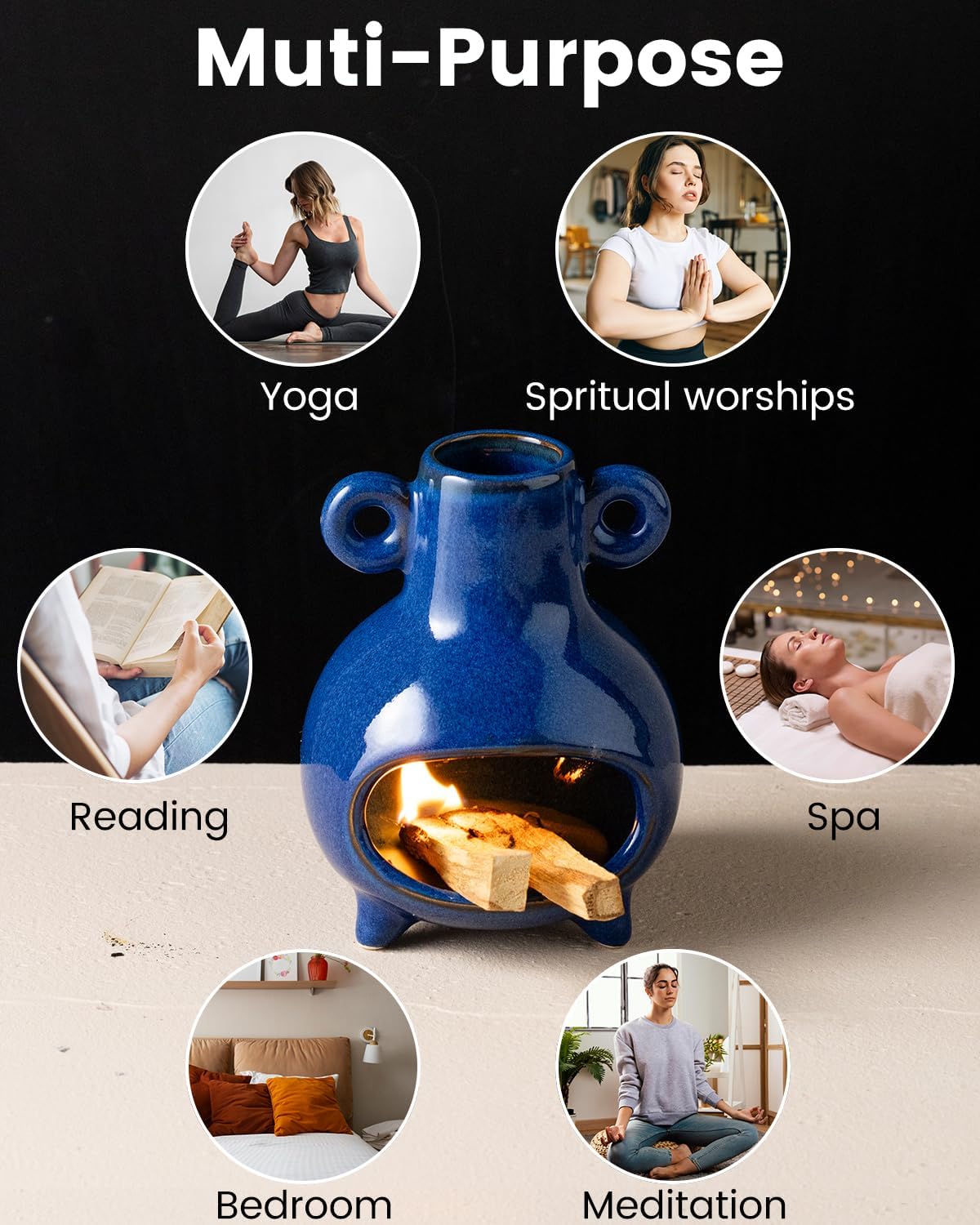Handcrafted Palo Santo Holder with Blue Design