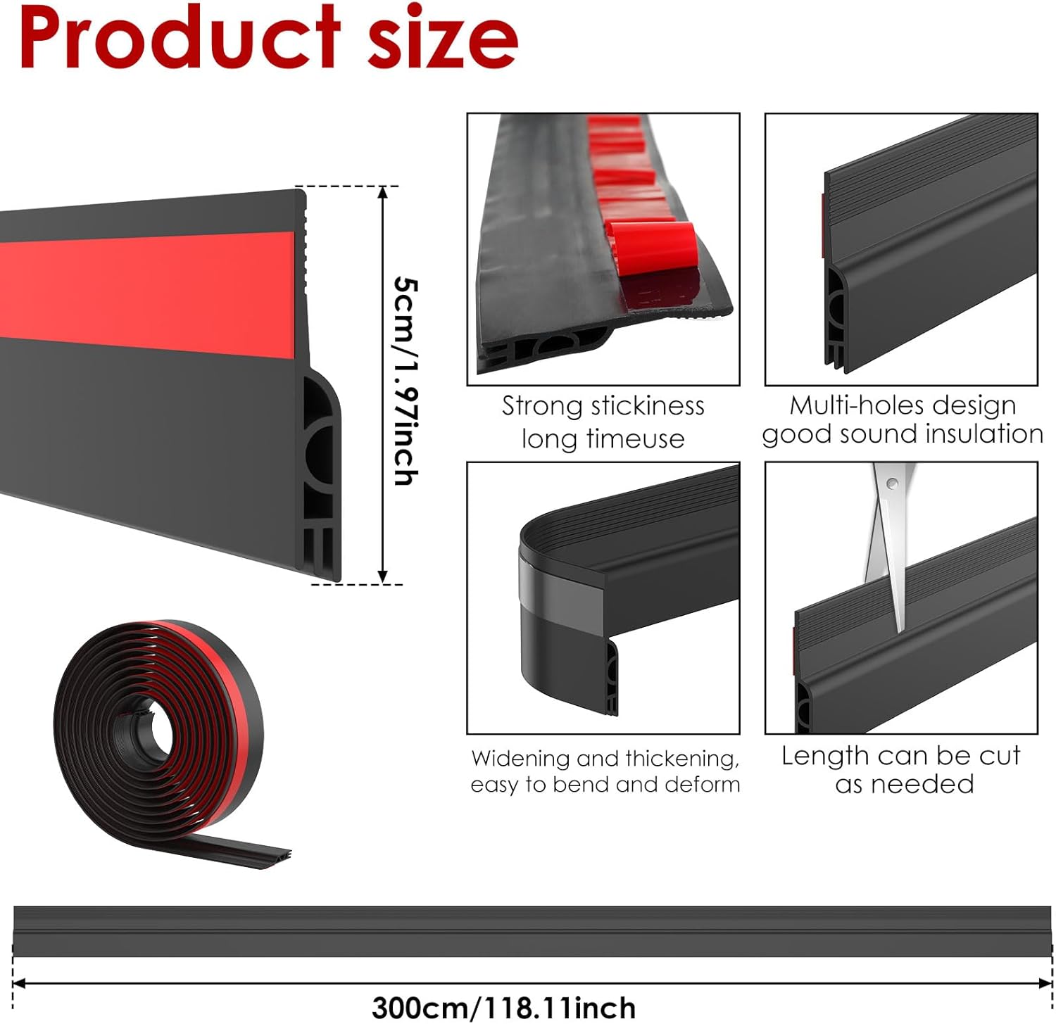118 Inch Door Draft Stopper with Adhesive Backing