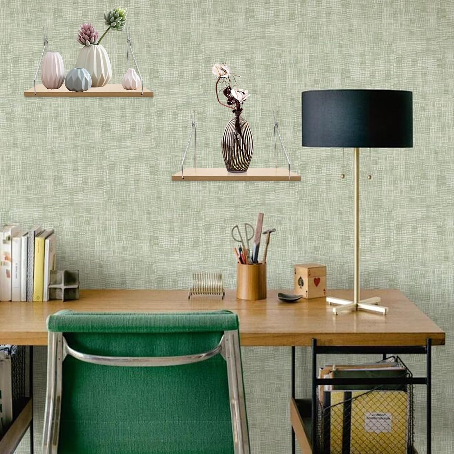 2 Set Fabric Wall Cubicle Shelf with Hooks