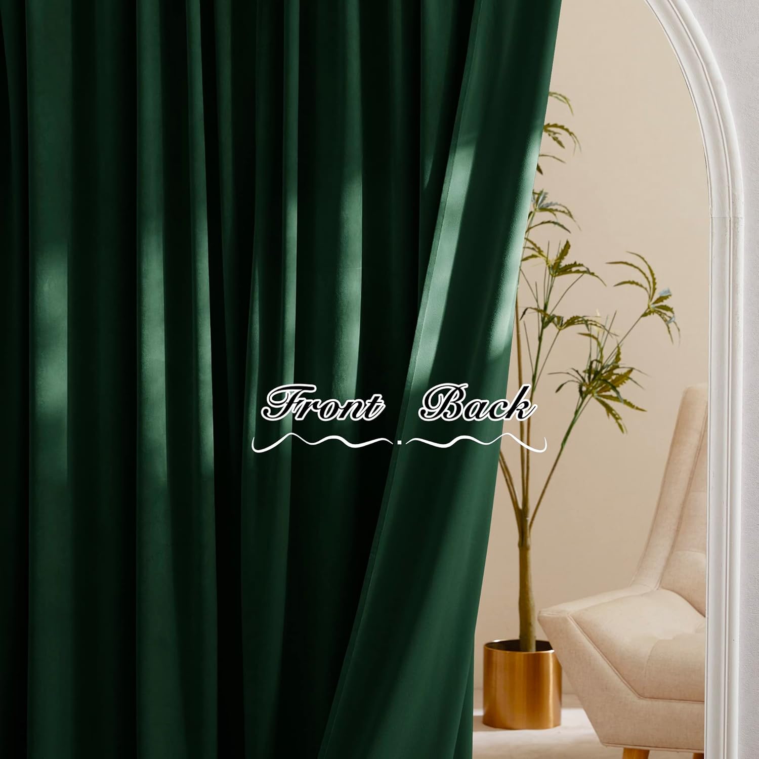 PONY DANCE Velvet Curtains 2 Panels 108 Inch Blackout Hunter Green
