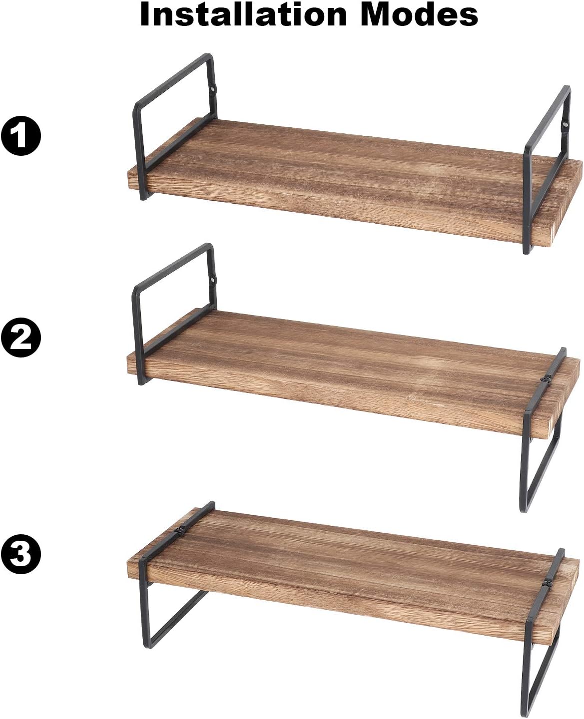 Floating Wall Shelves Set of 3 Rustic Wood Storage for Home