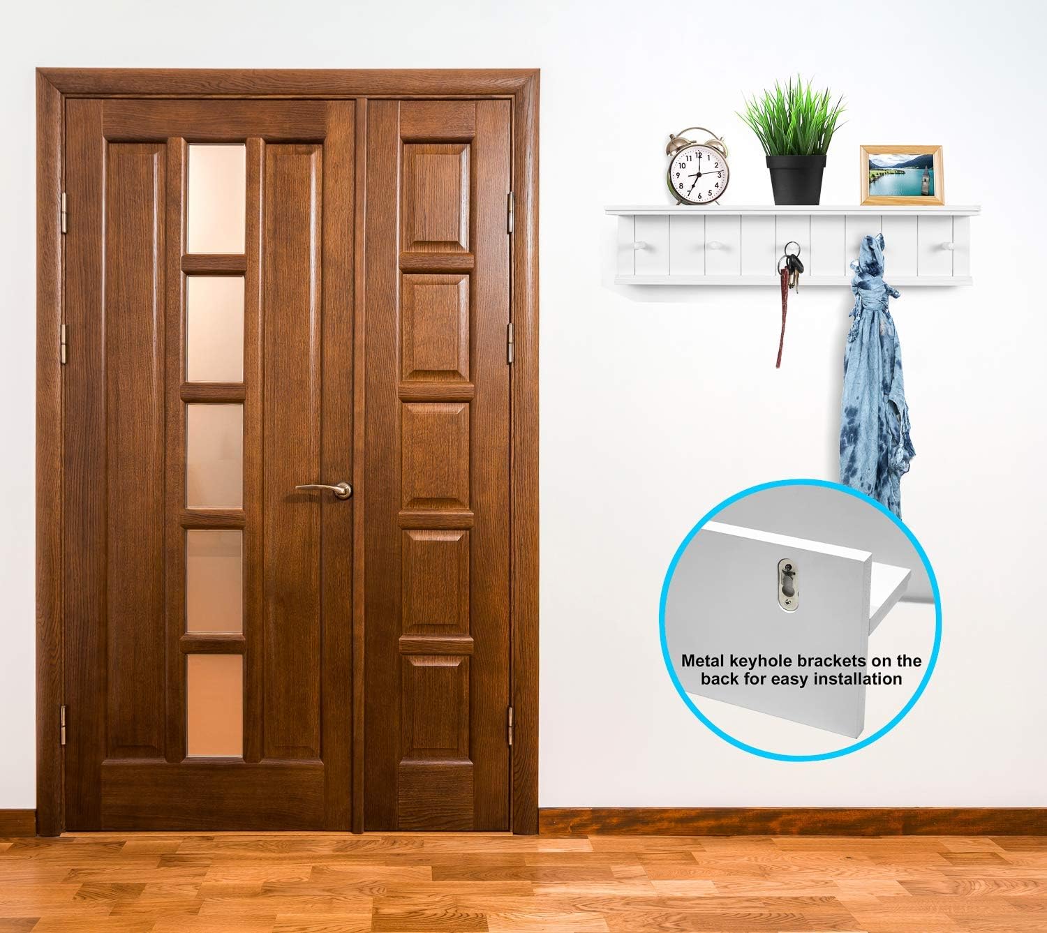 Greenco Entryway Floating Shelf with Hooks - 24 White