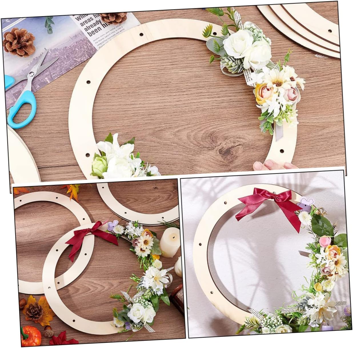 CIMAXIC 2pcs Wooden Ring Wreath Frame for DIY Decorations