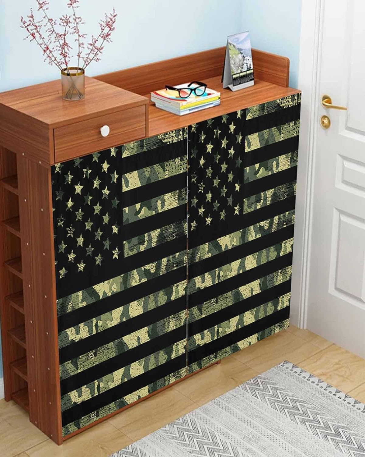 Green American Flag Self Adhesive Blackout Curtains for Windows