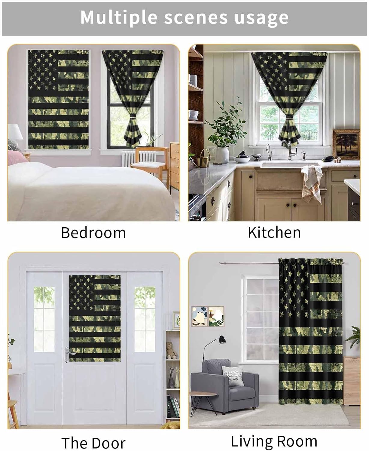 Green American Flag Self Adhesive Blackout Curtains for Windows