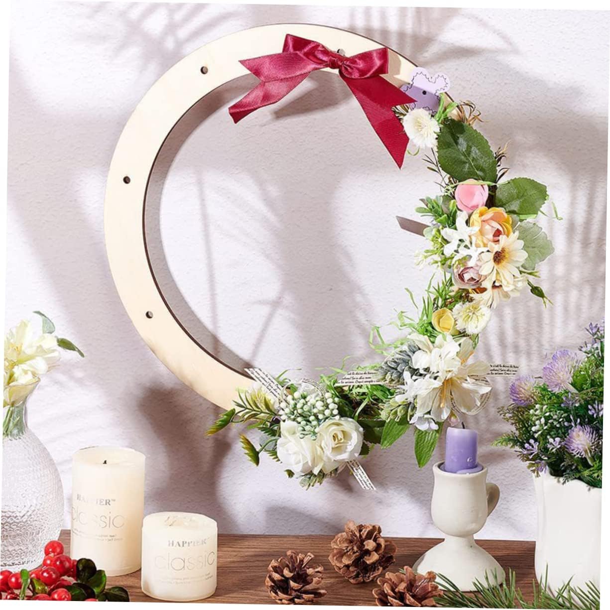 CIMAXIC 2pcs Wooden Ring Wreath Frame for DIY Decorations