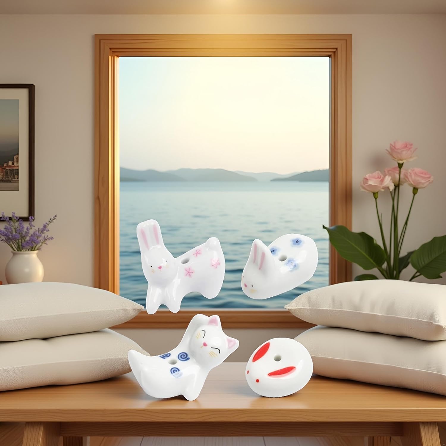 4Pcs Rabbit Cat Incense Holder Cute White Animal Home Decor