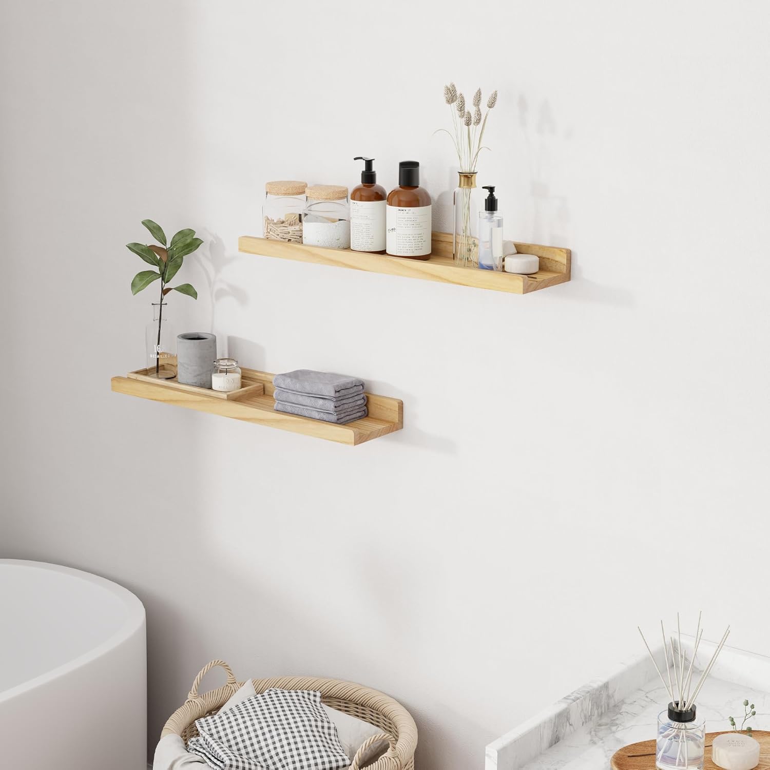 Richfocus 24 Inch Solid Wood Floating Shelf Set of 2 Natural