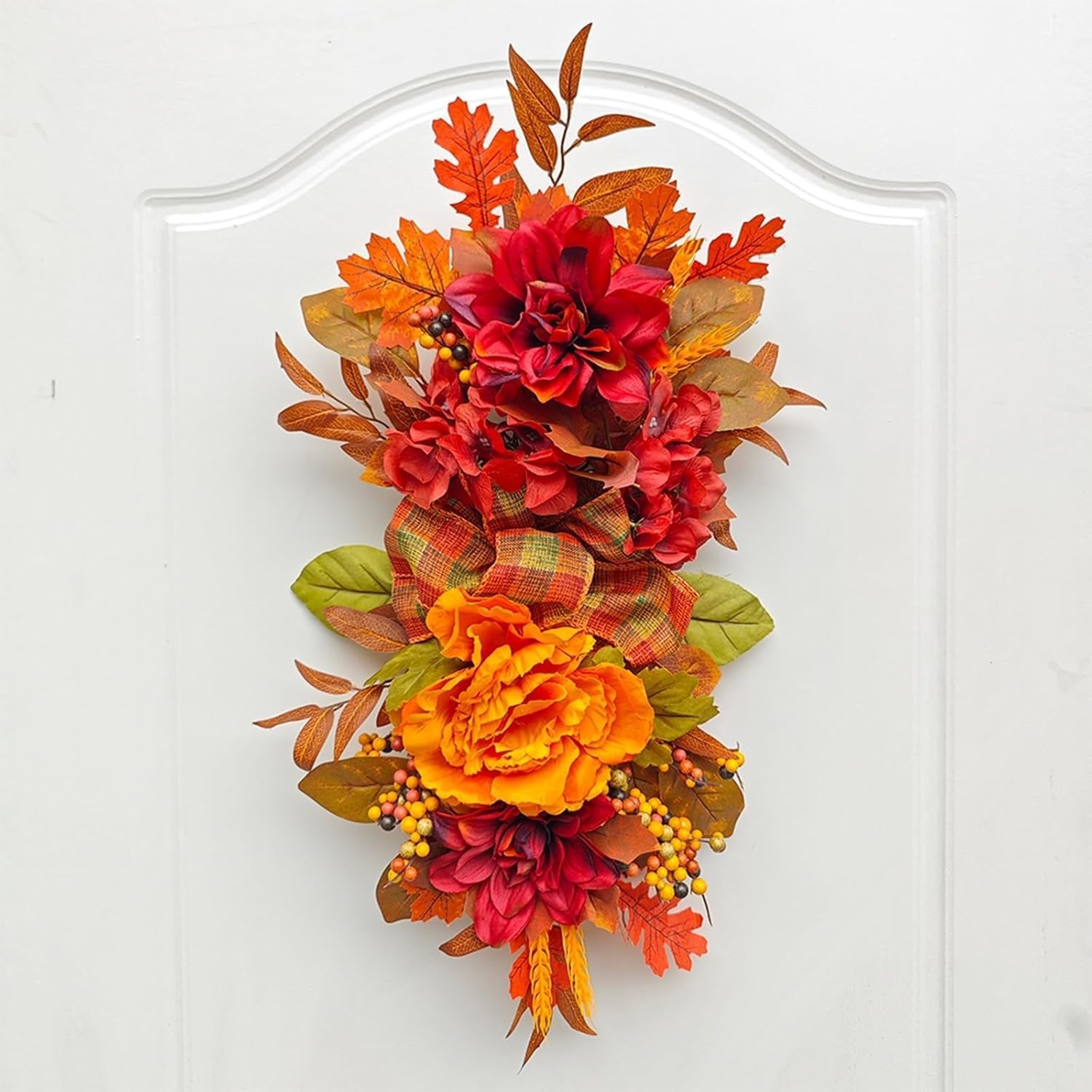 Fall Wreath for Front Door with Peonies and Maple Leaves