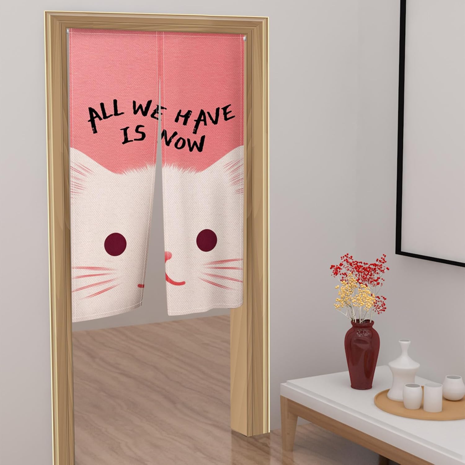 Leowefowa Japanese Style Pink Door Curtain with Animal Design
