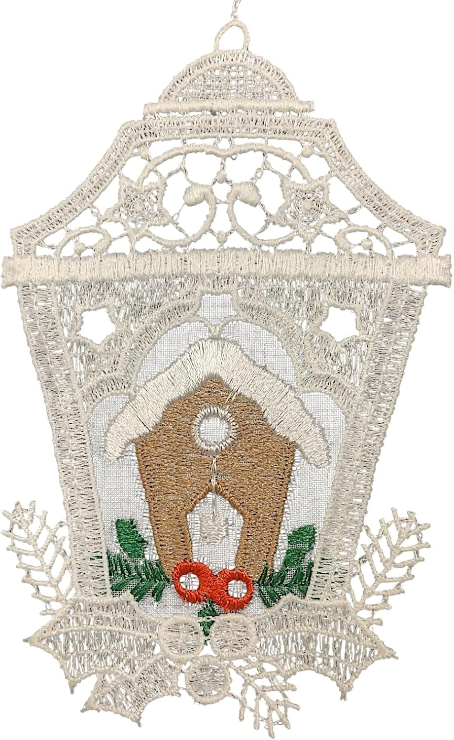 German Christmas Ornament Set of 6 White Lace Lantern with Gingerbread House